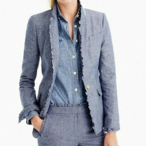 J. Crew Jackets & Blazers - NEW J Crew Chambray Ruffle Regent Blazer Jacket